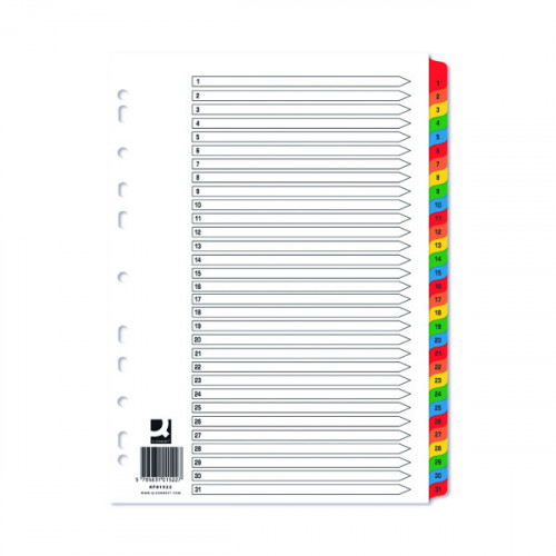 Q-Connect Index 1-31 Board Reinforced Multicoloured KF01522Q