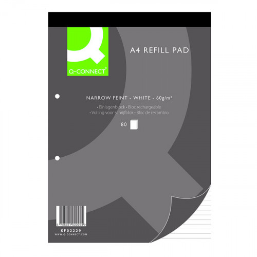Q-Connect Narrow Feint Ruled Headbound Refill Pad 160 Pages A4 (Pack of 10) KF02229
