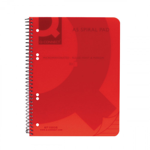 Q-CONNECT PP SPIRAL PAD A5 RED PK5