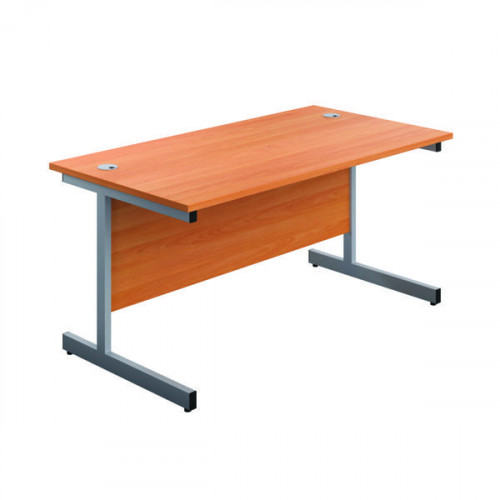 Jemini Single Rectangular Desk 1600x800x730mm Beech/Silver KF801241