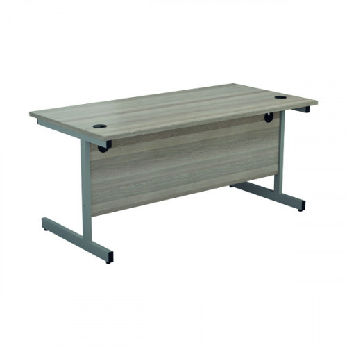 Jemini Single Rectangular Desk 1600x800x730mm Grey Oak/Silver KF801257