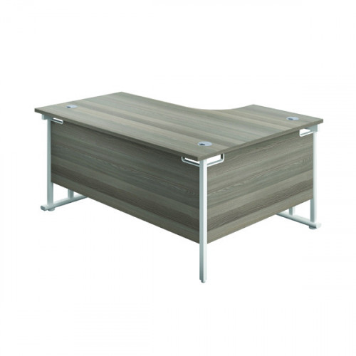 Jemini Radial Left Hand Cantilever Desk 1800x1200x730mm Grey Oak/White KF807896