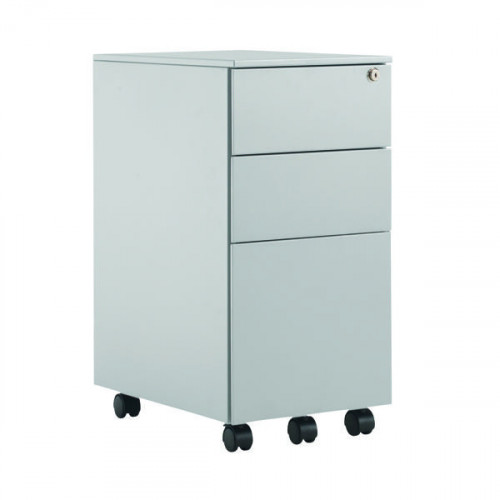 First 3 Drawer Under Desk Pedestal Slimline Steel 300x470x615mm Silver KF98515
