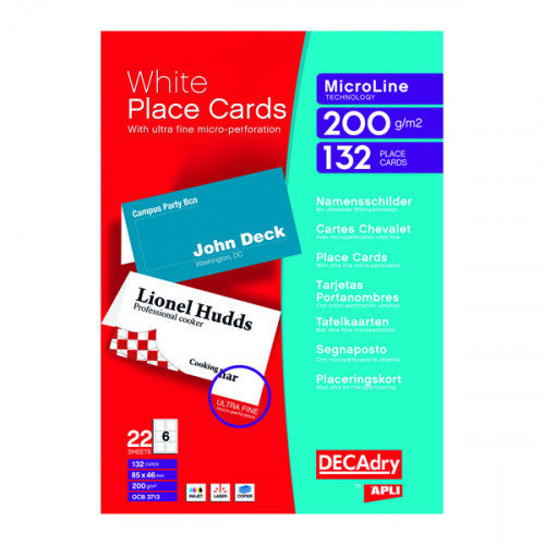 DECADRY PERF PLACECARD 85X46 WT P132