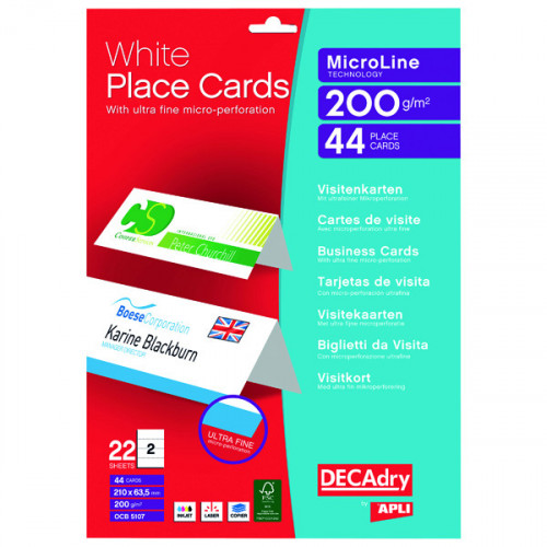 Decadry Perforated Place Cards 200gsm White (Pack of 44) OCB5107