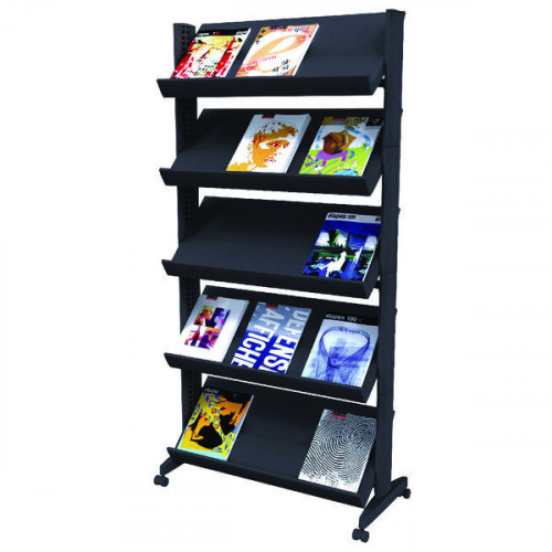 Fast Paper 5 Shelf Mobile Literature Display Wide Black F255N01