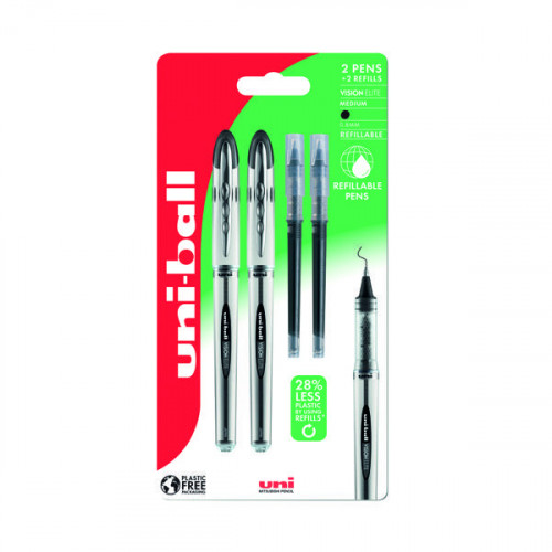 Uni-Ball UB200 Vision Elite Twin Pack Plus 2 Refills Black 238212444