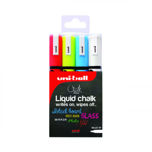 Uniball PWE-5M Chalk Marker Medium Bullet Assorted (Pack of 4) 153528181