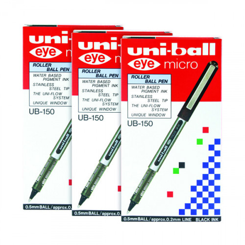 Uni-Ball UB150 Micro Eye Rollerball Pen 0.2mm Black (Pack of 12) 3For2