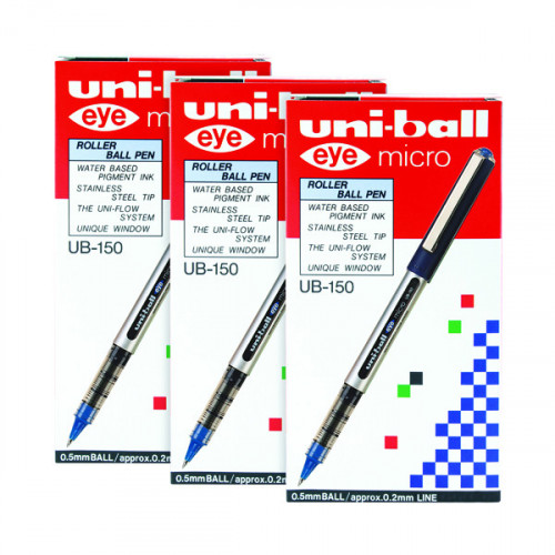 Uni-Ball UB150 Micro Eye Rollerball Pen 0.2mm Blue (Pack of 12) 3For2