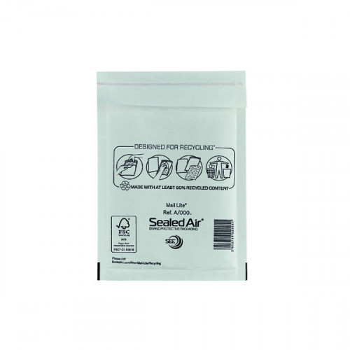 Mail Lite Bubble Lined Postal Bag Size A/000 110x160mm White (Pack of 100) MLW A/000