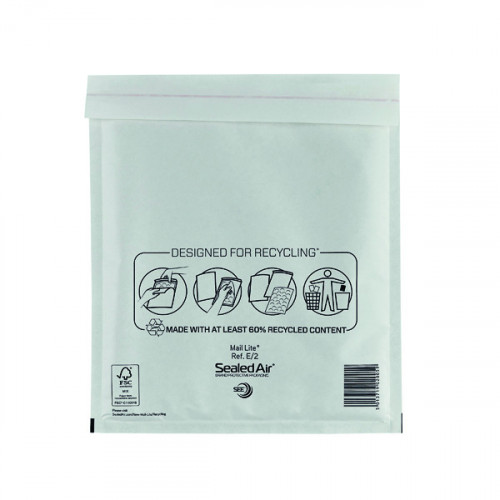 Mail Lite Bubble Lined Postal Bag Size E/2 220x260mm White (Pack of 100) MLW E/2