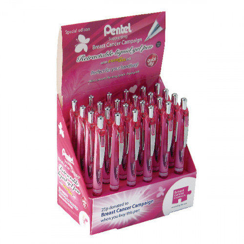 Pentel EnerGel Xm Limited Edition Breast Cancer Campaign 24 Piece Display Black BL77P/2D