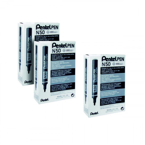 Pentel N50-A Bullet Tip Marker Black (Pack of 12) 3 For 2 PE811469