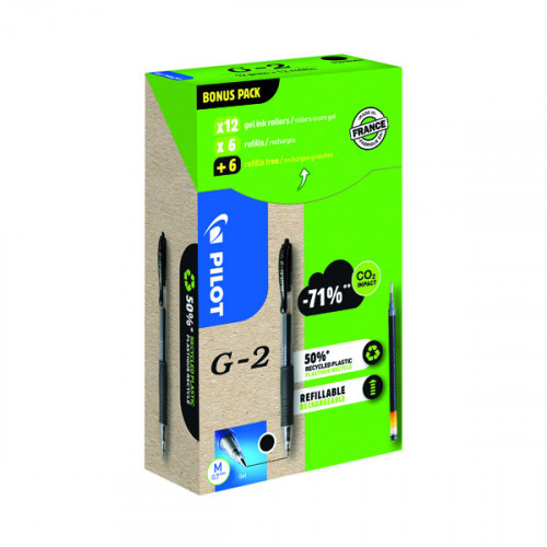 Pilot G-2 12 Gel Ink Rollerball Pens 12 Refills Medium Tip Black (Pack of 24) WLT556176