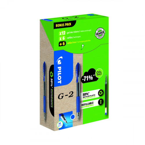Pilot G-2 12 Gel Ink Rollerball Pens 12 Refills Medium Tip Blue (Pack of 24) WLT556183
