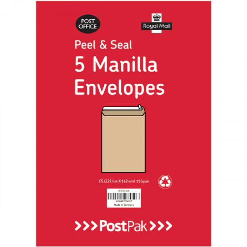 Envelopes C4 Peel & Seal Manilla 115Gsm (Pack of 5) POF27428