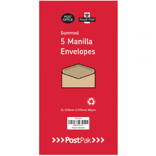 Envelopes Dl Gummed Manilla 70Gsm (Pack of 250) POF27432