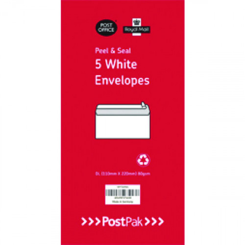 Envelopes Dl Peel & Seal White 80Gsm (Pack of 5) POF27433