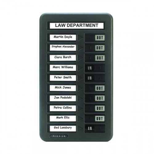 INDESIGN 10 NAME IN/OUT BOARD GREY