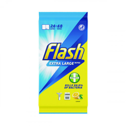 Flash Anti-Bacterial Wipes XL Lemon 24 sheets (Pack of 8) C002500