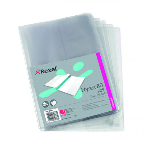 REXEL NYREX TWIN WALLET A4 CLR PK25