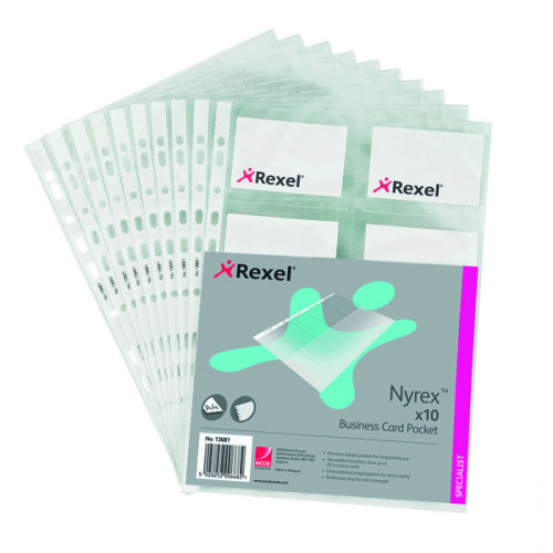Rexel Nyrex Punched Business Card Pockets A4 (Pack of 10) 13681