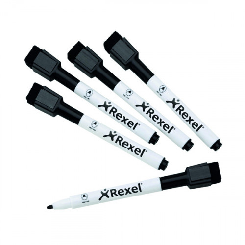 Rexel Magnet Dry Erase Markers Black (Pack of 6) 2104184