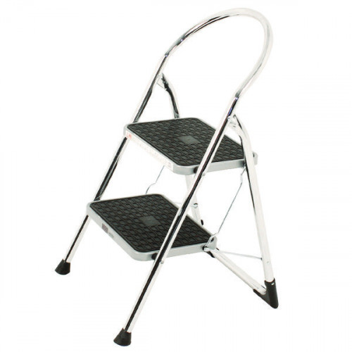 Chrome High Back Folding 2 Tread Step Stool 321677