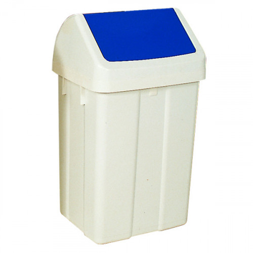Plastic Swing Top Bin 50 Litre White With Blue Lid 330350