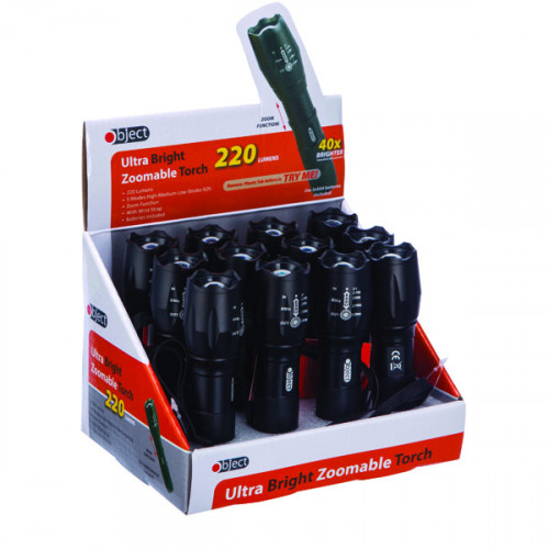 Object Ultra Bright Zoomable Torch 220 Lumens (Pack of 12) SP158