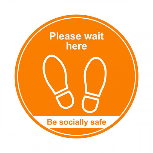 400mm Floor Graphic Please Wait Here Amber STP012