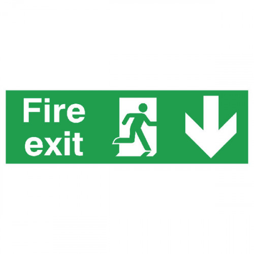 Safety Sign Fire Exit Running Man Arrow Down 150x450mm PVC FX04211R