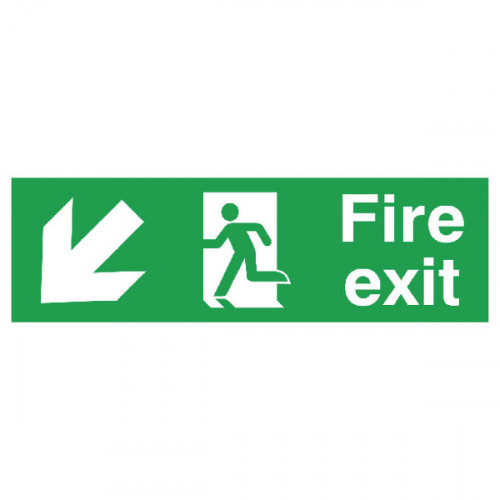 Safety Sign Fire Exit Running Man Arrow Down/Left 150x450mm PVC FX04011R
