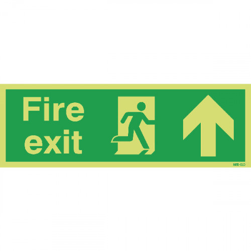 Safety Sign Niteglo Fire Exit Running Man Arrow Up 150x450mm PVC FX04711M