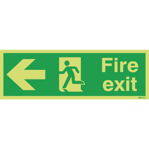 Safety Sign Niteglo Fire Exit Running Man Arrow Left 150x450mm PVC FX04311M