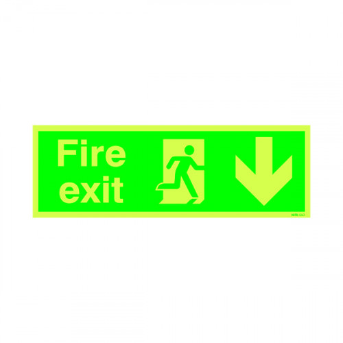 Safety Sign Niteglo Fire Exit Running Man Arrow Down 150x450mm PVC FX04211M