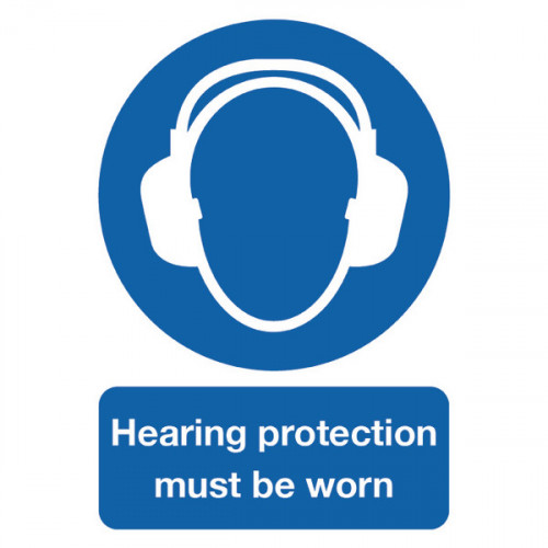 Safety Sign Hearing Protection Must be Worn A4 PVC MA01950R