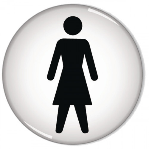 Domed Sign Women Symbol 60mm (Self-Adhesive Backing, Black Figure on White Background) RDS1