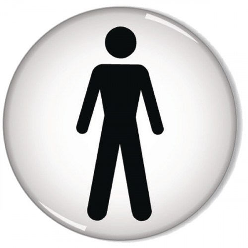 Domed Sign Men Symbol 60mm (Self-Adhesive backing, black figure on white background) RDS2