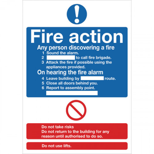 SAFETY SIGN FIRE ACTION WORDS A4 PV