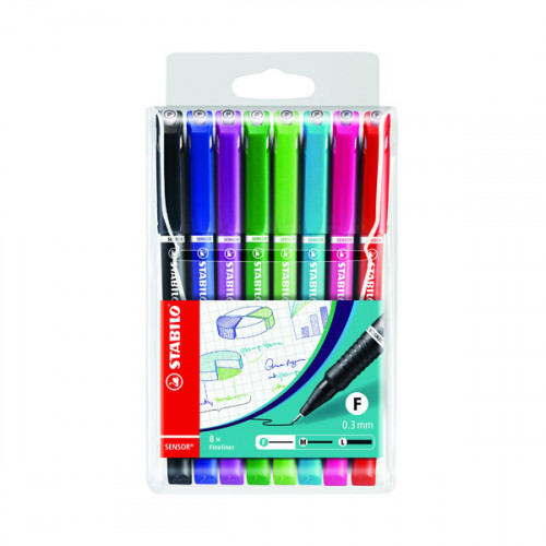 Stabilo Sensor F-tip Fineliner Pen Fine Tip Assorted (Pack of 8) 189/8