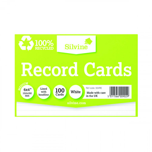 Silvine Climate Friendly Lined Record Cards 6 x 4in 564RE