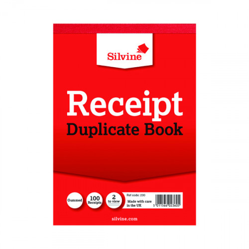 SILVINE DUP RECEIPT BOOK 230 PK12