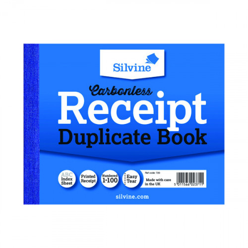Silvine Carbonless Duplicate Receipt Book 102x127mm (Pack of 12) 720-T