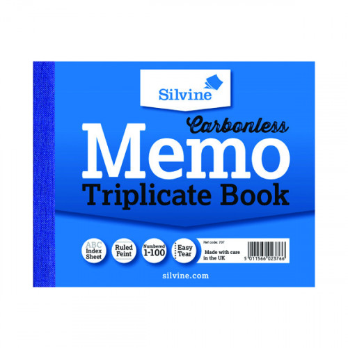 Silvine Carbonless Triplicate Memo Book 102x127mm (Pack of 5) 707