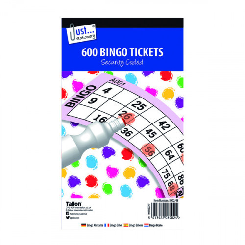 Just Stationery Jumbo Bingo Tickets 21 x 12cm (Pack of 12) 8002