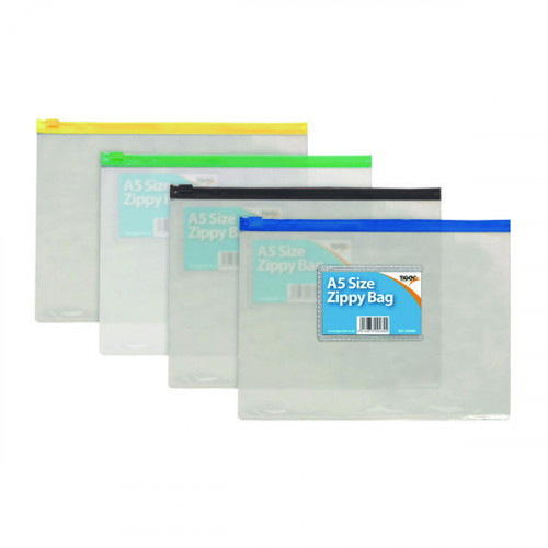 COLOUR PLASTIC ZIP BAGS CLR A5 PK12