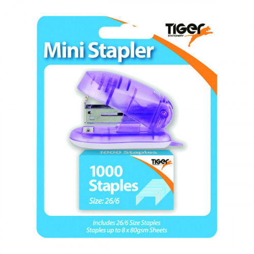 Tiger Mini 26/6 Stapler including 1000 Staples (Pack of 6) 301506