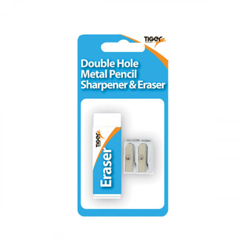 Tiger Eraser And Metal Double Hole Sharpener Set (Pack of 12)